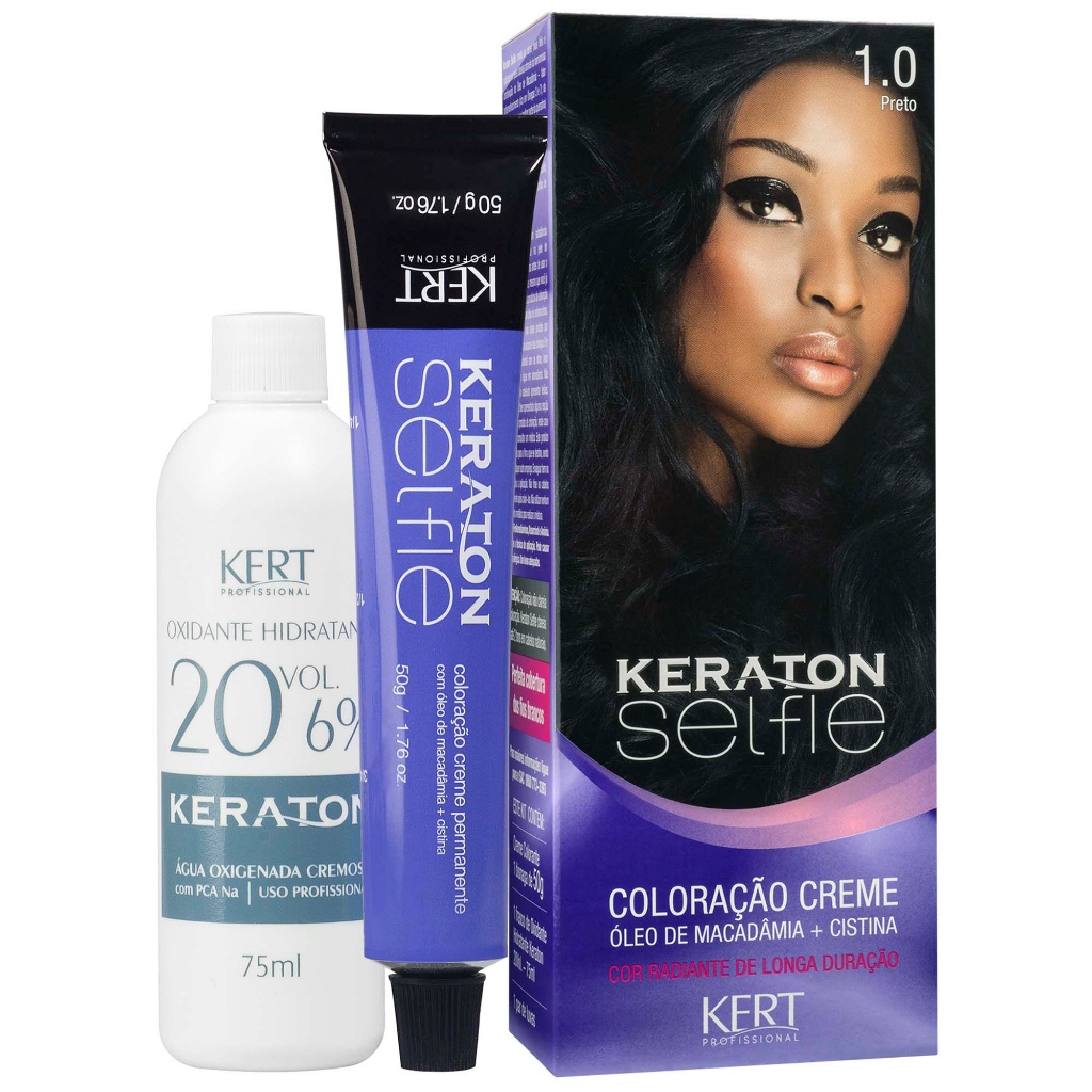 Coloração Tintura Creme Permanente Keraton Selfie com Cistina + Óleo de Macadâmia Vegana 50g em Oferta na Shopee