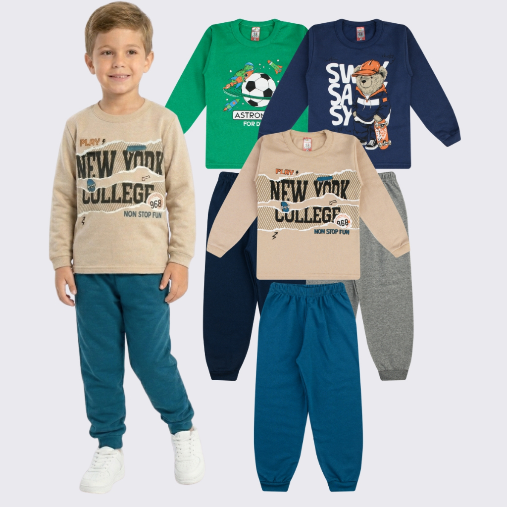 Kit 6 Peças 3 Conjunto Moletom Menino Roupa Infantil Inverno em Oferta na Shopee