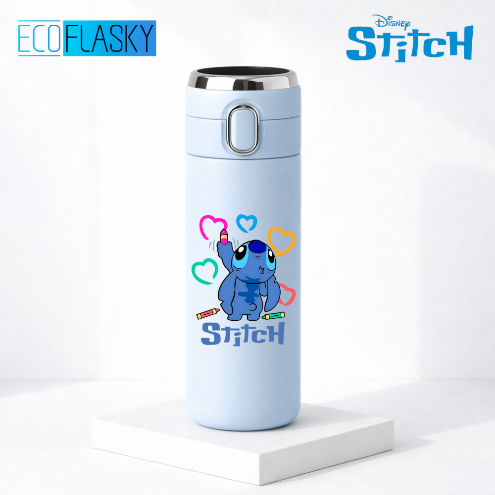 Garrafa Térmica Infantil De Aço Inoxid[avel Stitch Estampada com Termometro LED Digital 420ml em Oferta na Shopee