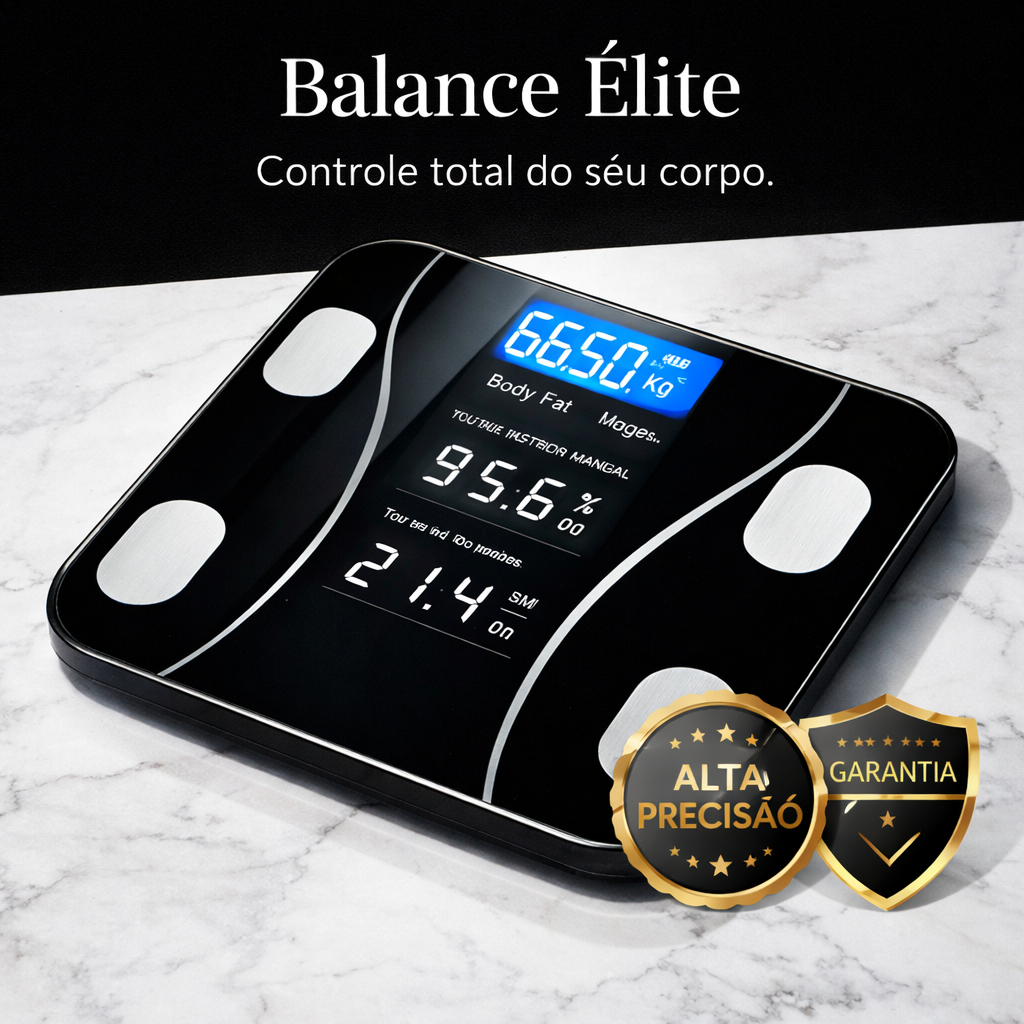 Balance Elite é Uma Balança Corporal Inteligente Bioimpedancia Alta Precisao Ate 140kg Digital Preta