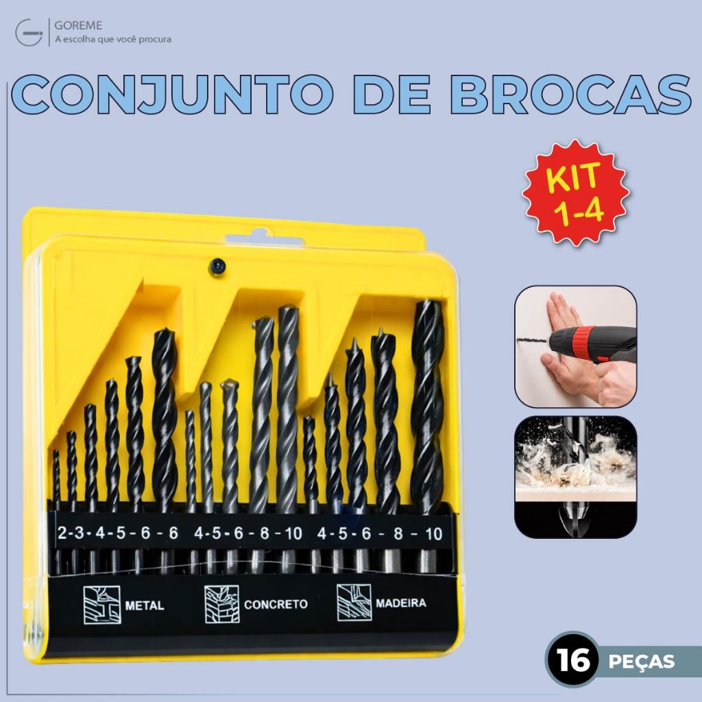 Jogo de Brocas para Madeira Concreto Metal Videa Furadeira Uso Profissional em Oferta na Shopee