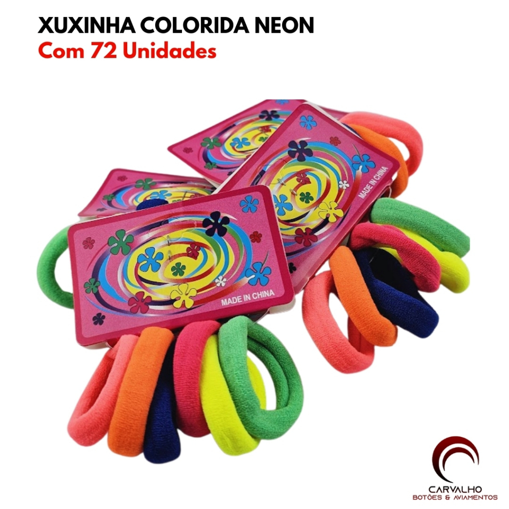 Kit Xuxinha Colorida 72 Unidades – Elástico para Cabelo Infantil Neon Rabicó Colorido
