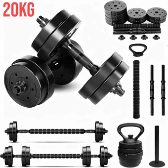 Kit Halteres Anilhas Barras e Kettlebell Ajustável BLACK - até 20kg Treino completo em casa