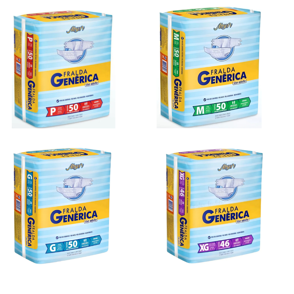 Fralda Geriátrica Adulto Absorv Descartável | Tamanhos P M G XG | Pacote Econômico 50 unidades