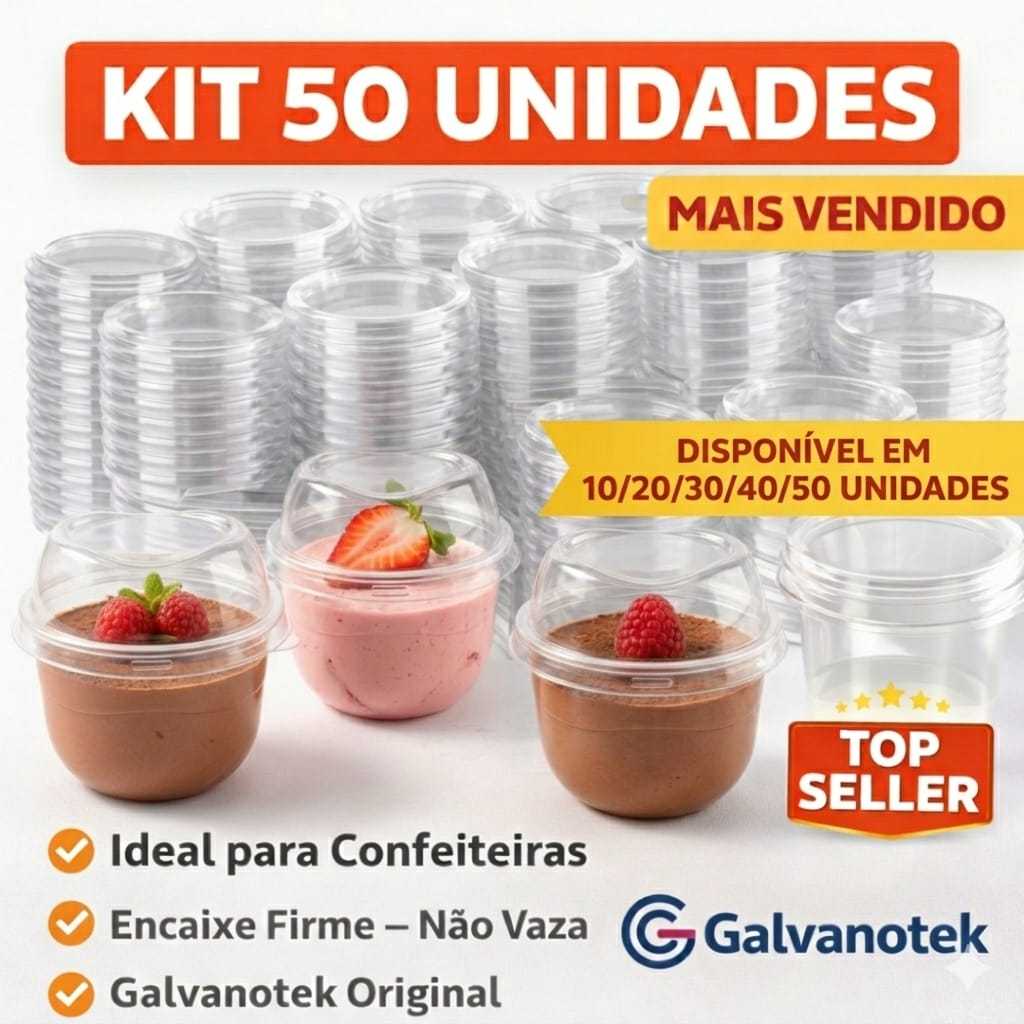 Potes 110 ml c/Tampa Alta G670 Galvanotek p/ Sobremesa Doces Mousses 10 20 30 40 50 Unidades em Oferta na Shopee