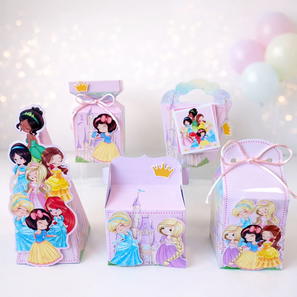 Kit Festa Personalizado Princesas Cute Rosa Menina: Caixas Temáticas e Lembrancinhas para Aniversário Infantil