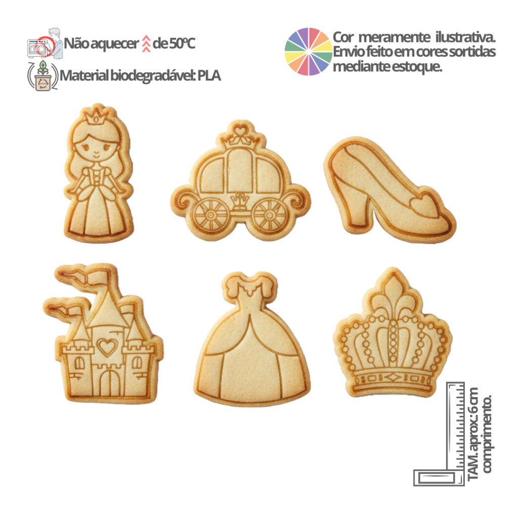 Kit 6 Cortadores de biscoito e marcadores Princesa - Cookie, Pasta americana, Confeitaria em Oferta na Shopee
