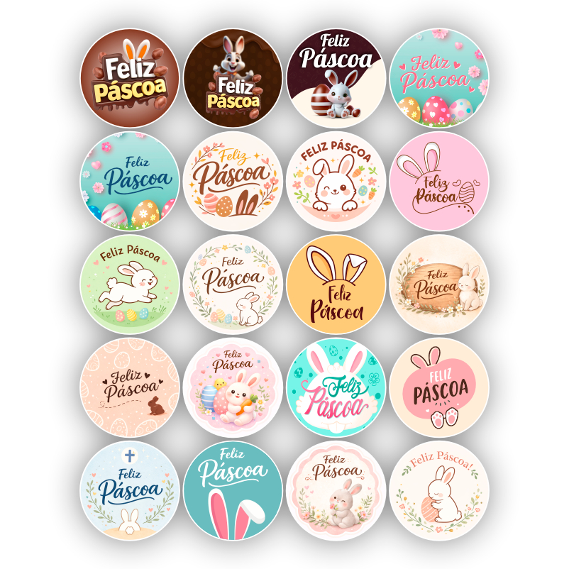 Kit 120 Adesivos Páscoa Sortidos 4x4 cm Redondos Feliz Páscoa Coelhinho para Lembrancinhas Embalagens Confeitaria d em Oferta na Shopee