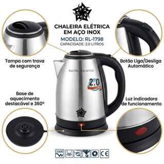 Chaleira Jarra Elétrica 110V 2 Litros 800W Inox Prateada Cozinha-  Promoção Envio Imediato Até 13h em Oferta na Shopee