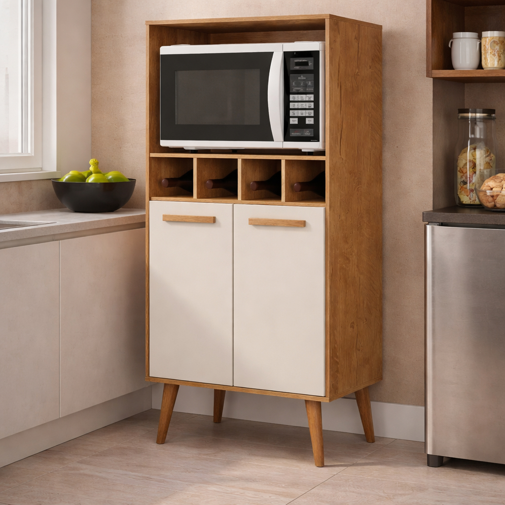 Torre Micro-ondas Cozinha Nuvola Armário Compacto Retrô Organizador Mantimentos Casa Apartamento