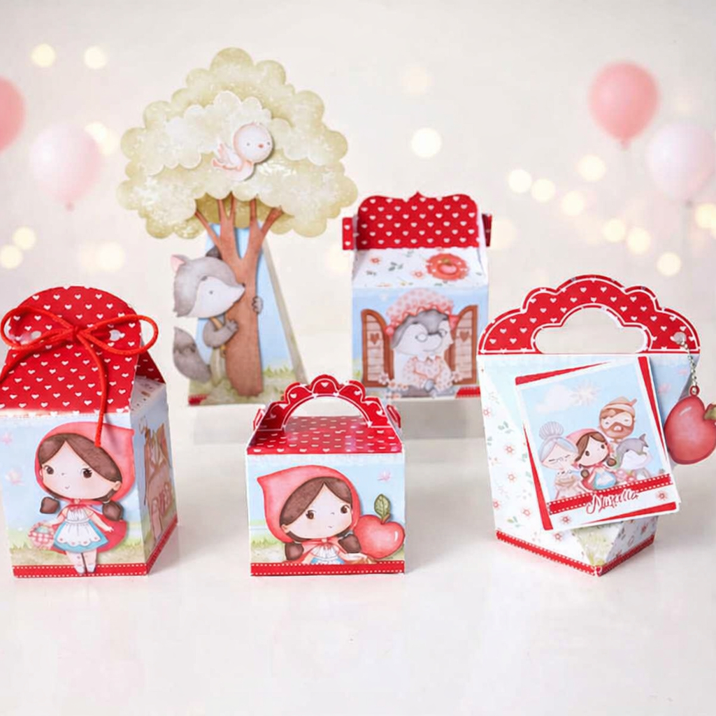 Kit Festa Personalizado Chapeuzinho Vermelho: Caixas Temáticas e Lembrancinhas para Aniversário Infantil