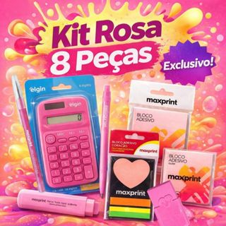Kit Rosa Premium – Papelaria Completa Calculadora, Canetas, Blocos, Marcadores Maxprint + Elgin em Oferta na Shopee