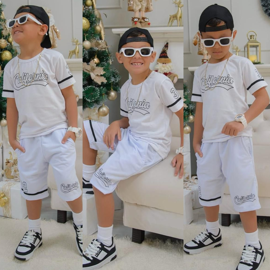 Roupa Infantil Camisa e Bermuda Menino Moletinho Lançamento