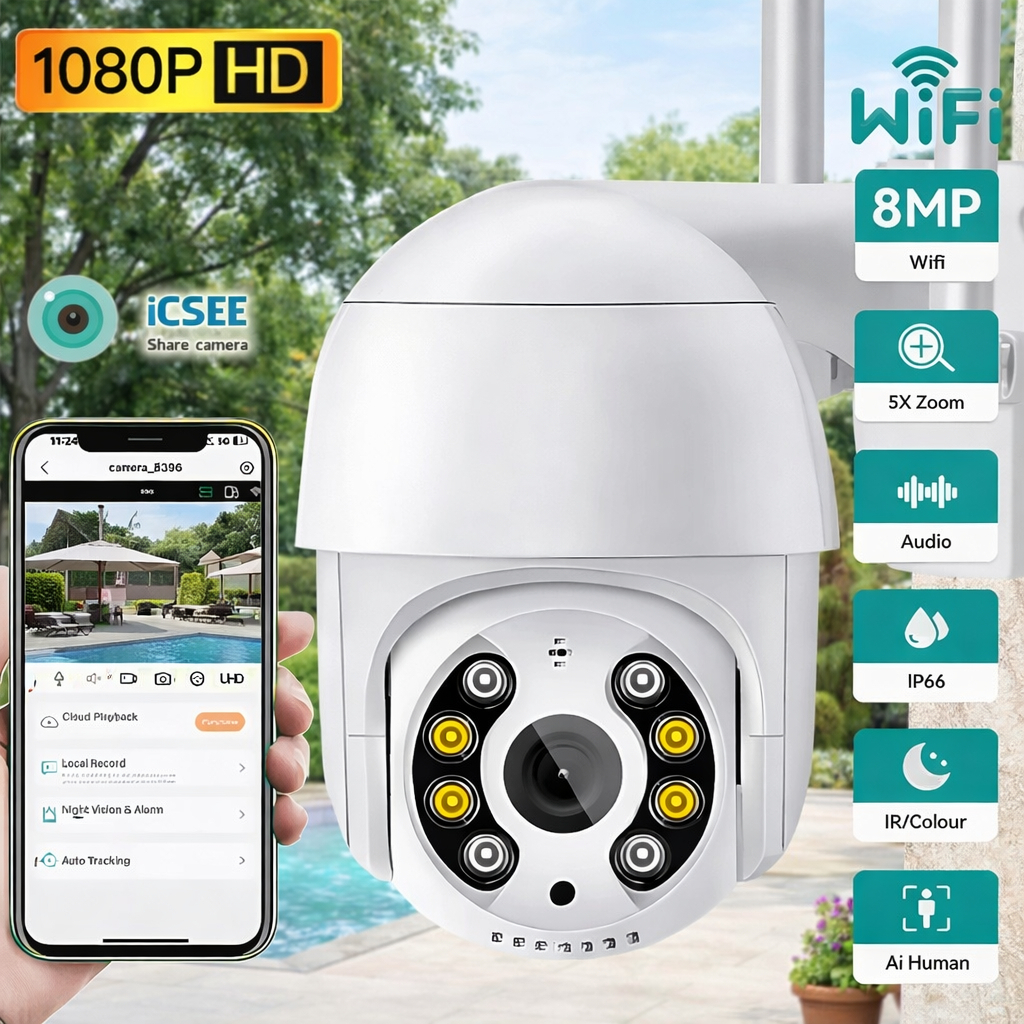 Câmera Segurança Wifi Smart ICSEE A8 Externa Hd Sensor De Movimento Ptz Speed Dome a Prova Agua Zoom em Oferta na Shopee