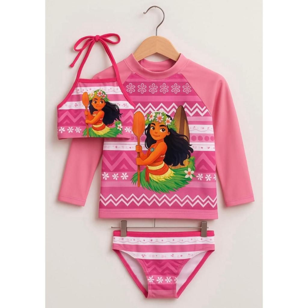 Biquini Infantil + Blusa com Proteção Solar Bebê e Infantil UV50 Para Meninas Personagens