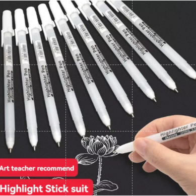 Canetas De Destaque Brancas De 12 Pacotes-Marcadores De Arte De 0.8 Mm Para Desenho Criativo , Escola E Design