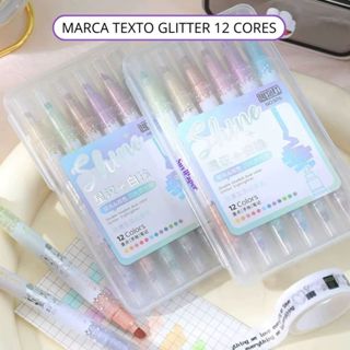 Kit Marca Texto Glitter 12 Cores Shine 6 Marcadores Ponta Dupla Planner, Estudos e Trabalho Marcador de Folhas em Oferta na Shopee