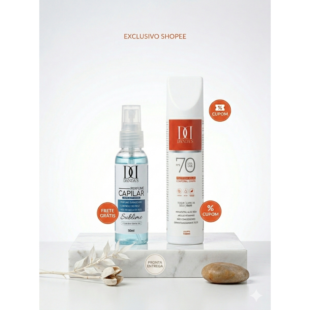 KIT PROTEÇÃO TOTAL USO DIARIO PELE + CABELO PROTETOR SOLAR + PERFUME CAPILAR HIDRATANTE