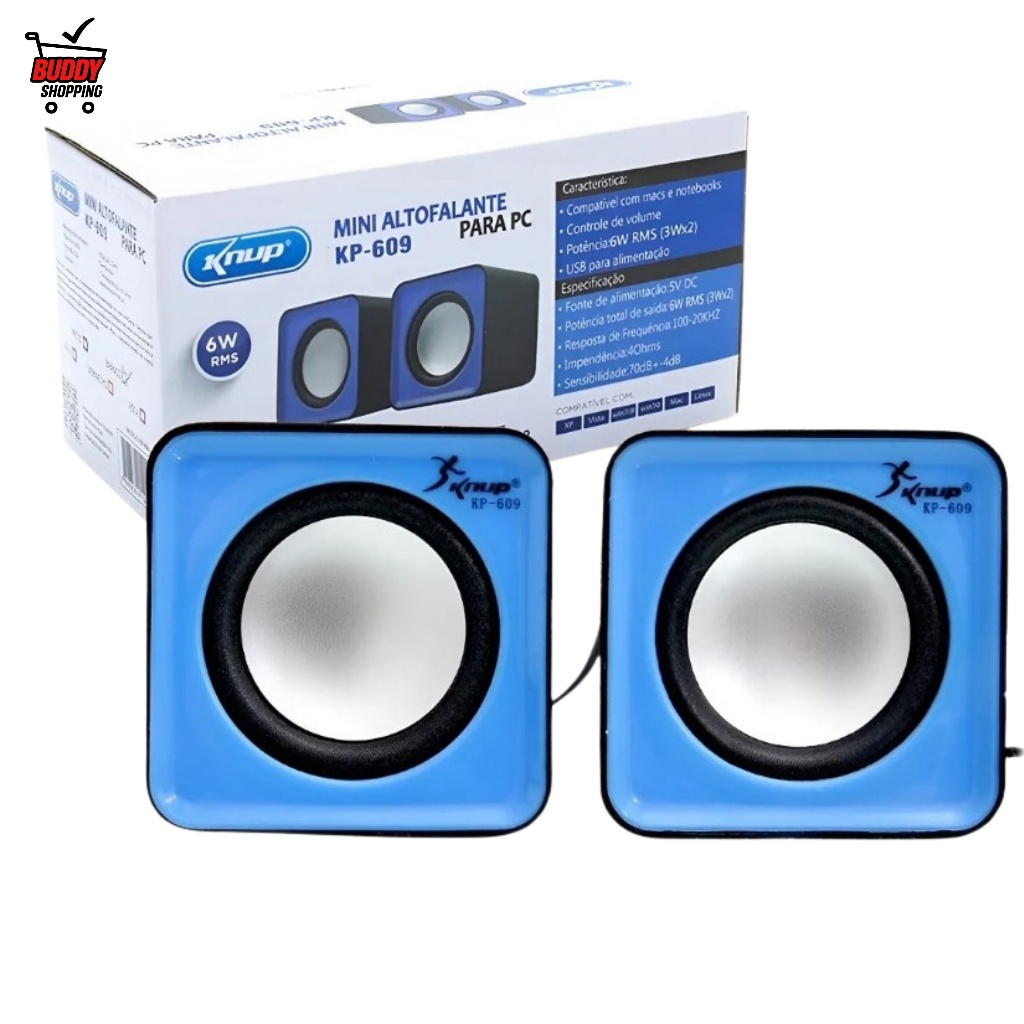 Mini Caixa De Som Knup KP-609 P/ Pc E Notebook P2 USB 3w RMS Portátil em Oferta na Shopee