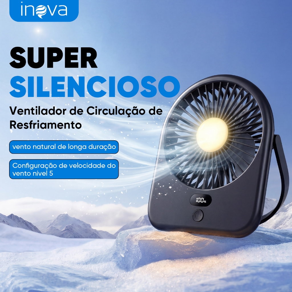 INOVA Mini Ventilador de mesa USB recarregável de parede Vento forte LED Display digital Múltiplas velocidades em Oferta na Shopee