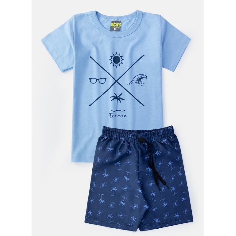 Conjunto Infantil Masculino de Verão com a Camiseta em Algodão + Short em Tactel nos tamanhos 8 e 10 ÚLTIMAS UNIDADES
