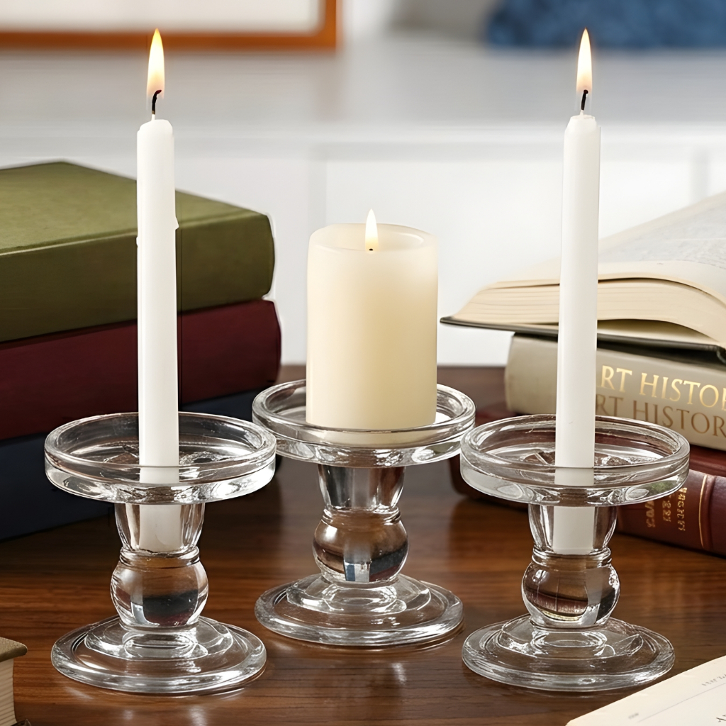 Castiçal de Vidro Transparente porta vela de mesa Enfeite Candelabro