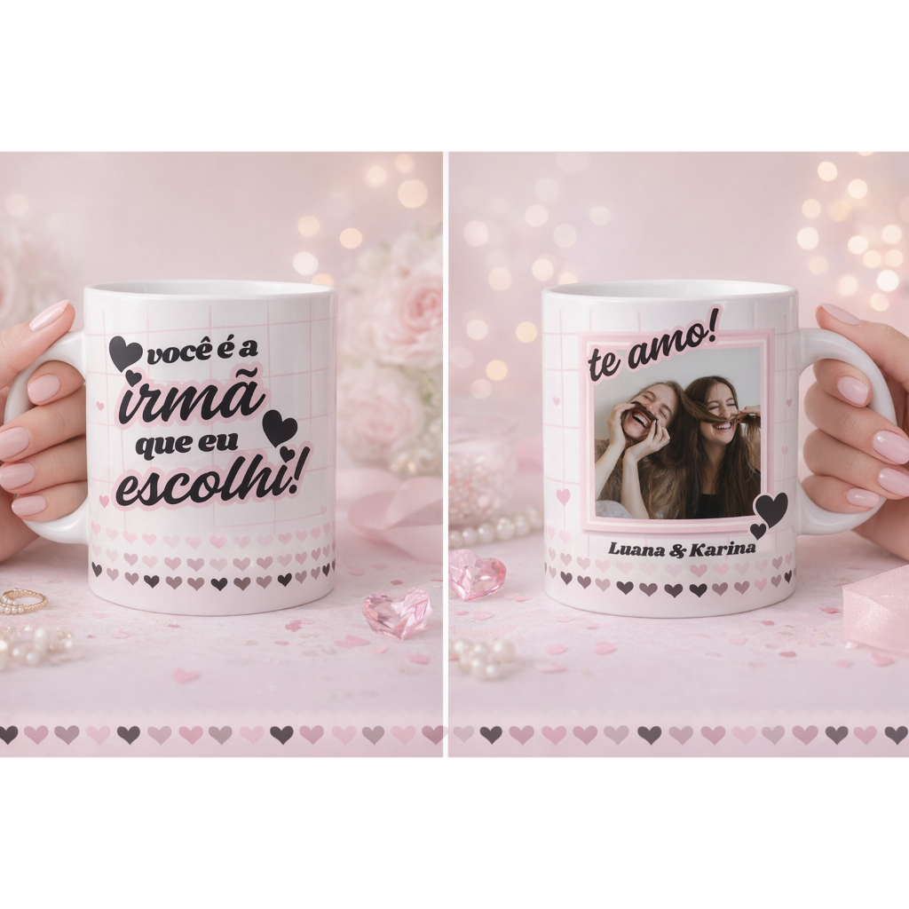 Caneca 325ml Personalizada para Irmã – Você é a Irmã que Eu Escolhi | Personalize com foto e nome