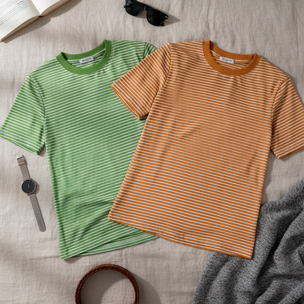 Kit 2 Camisetas Feminina Listrada em Algodão Toque Macio e Confortável Moda Casual Elegante T-Shirt Feminina