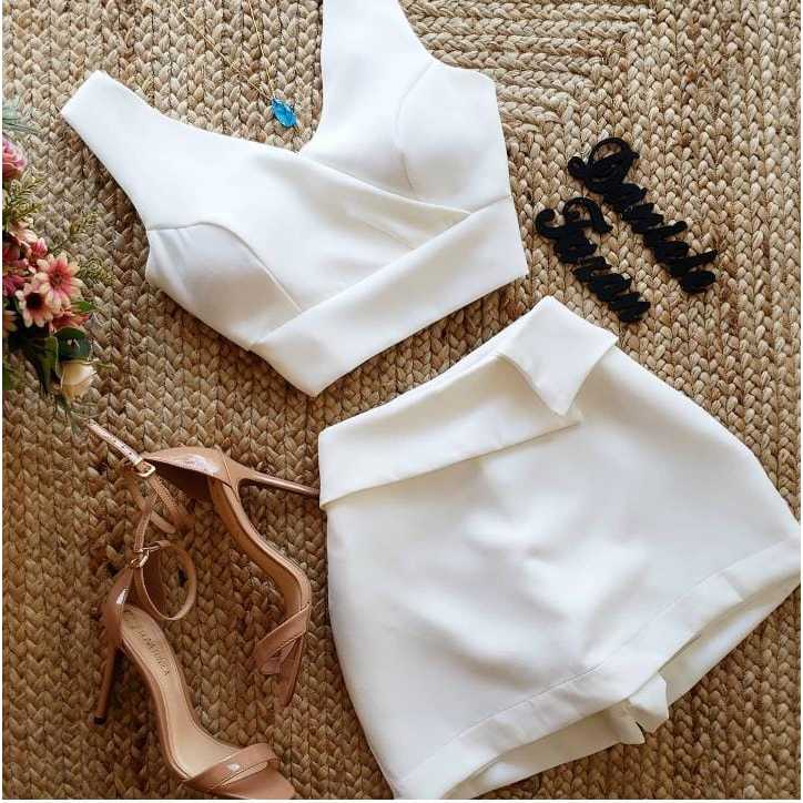 Conjunto feminino Short-Saia e Cropped com Bojo Malha c35 — imagem 2 de 2