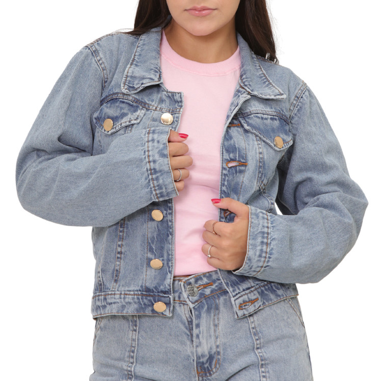 Jaqueta jeans marmorizada modinha 100% algodão roupa de menina 4 ao 16