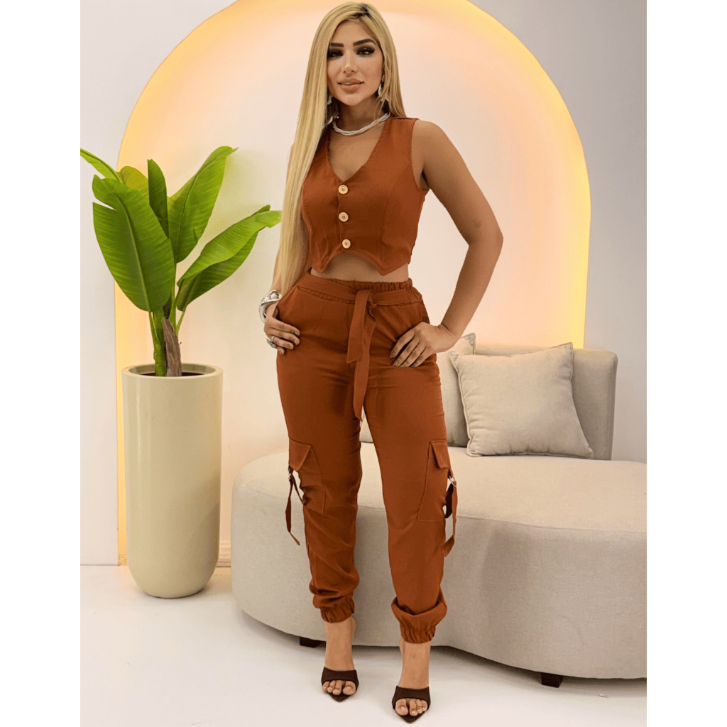 Conjunto Feminino Alfaiataria Social e Calça Jogger Colete Blusa Feminina Confortável Roupa