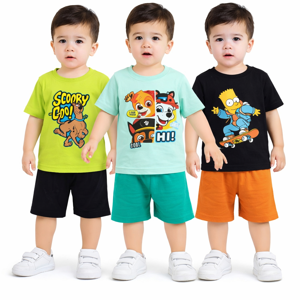 Kit 2 ou 4 Peças Roupa Infantil Menino Verão Conjunto Masculino Camiseta e Bermuda Algodão Leve Confortável Moda Infanti