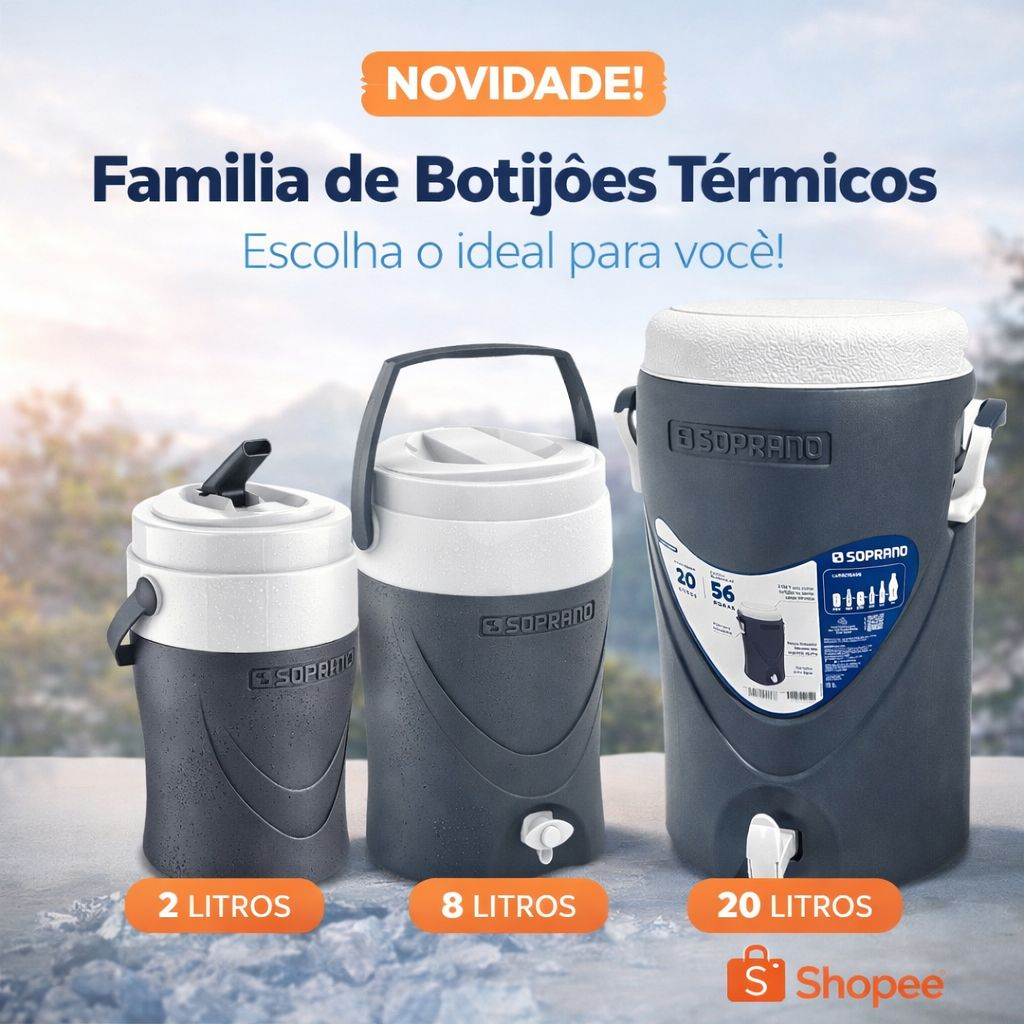 Galão Termico 2L Soprano com Bico Retratil | Conserva Gelado por 12H | BPA Free Esporte Lazer Pesca Camping