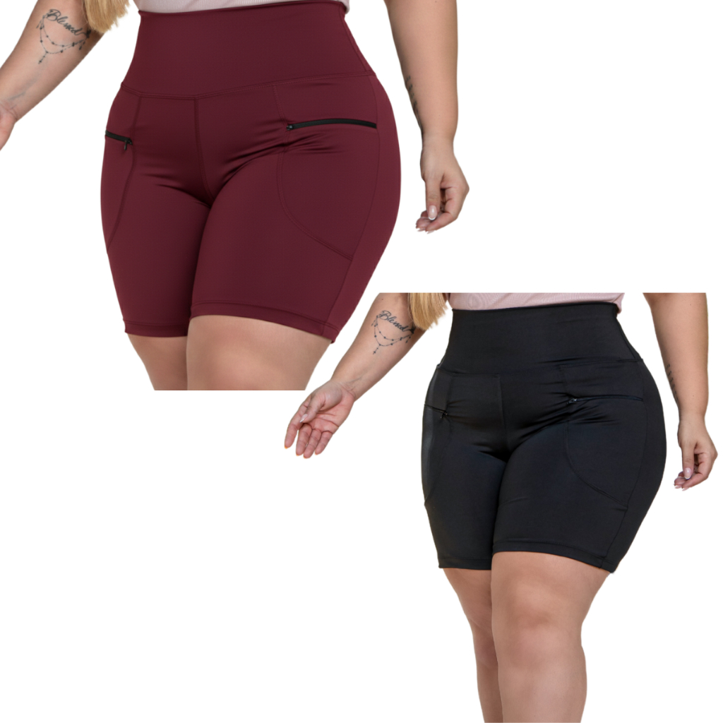 Kit 2 bermuda fitness Plus Size para treino academia confortável Suplex Zero Transparência Tecido Grosso Não Marca