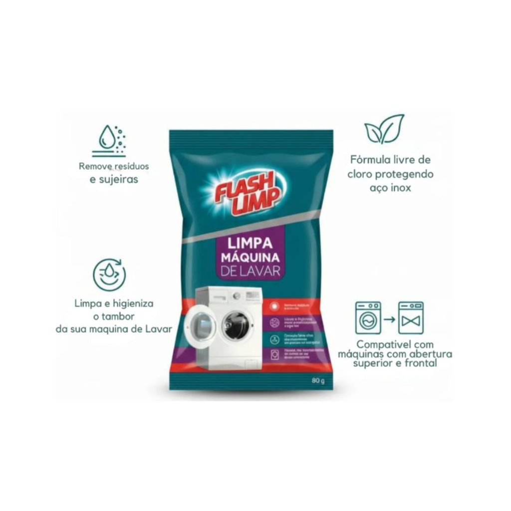Limpa Maquina De Lavar Roupas Remove Residuos 80g Flash Limp