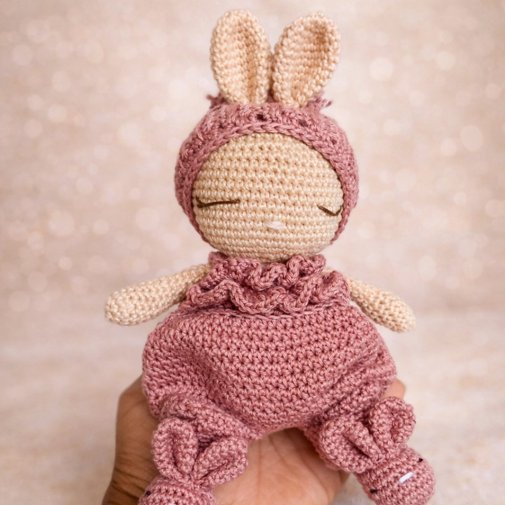 Coelha Dorminhoca Rosa Chá Amigurumi para bebê/crianças/Páscoa