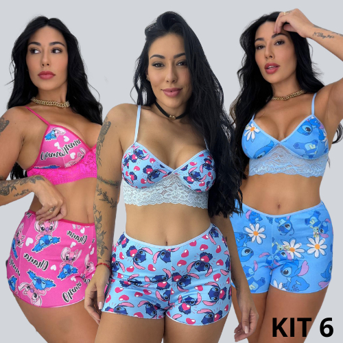 Kit 6 Baby Doll Estampado Com Renda Top Doll Sensual Confortável Suede