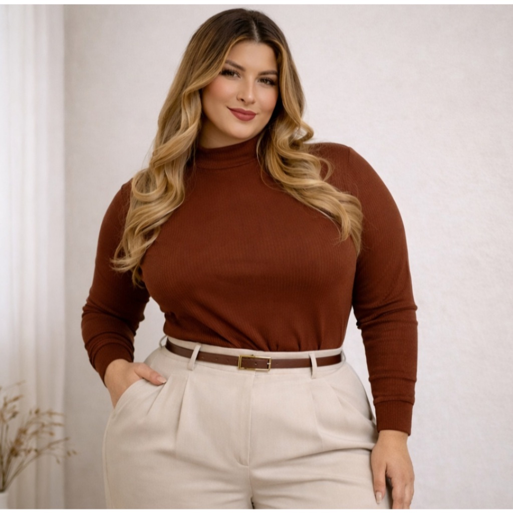 Blusa de Frio Manga Longa Gola Alta Cacharrel PLUS SIZE
