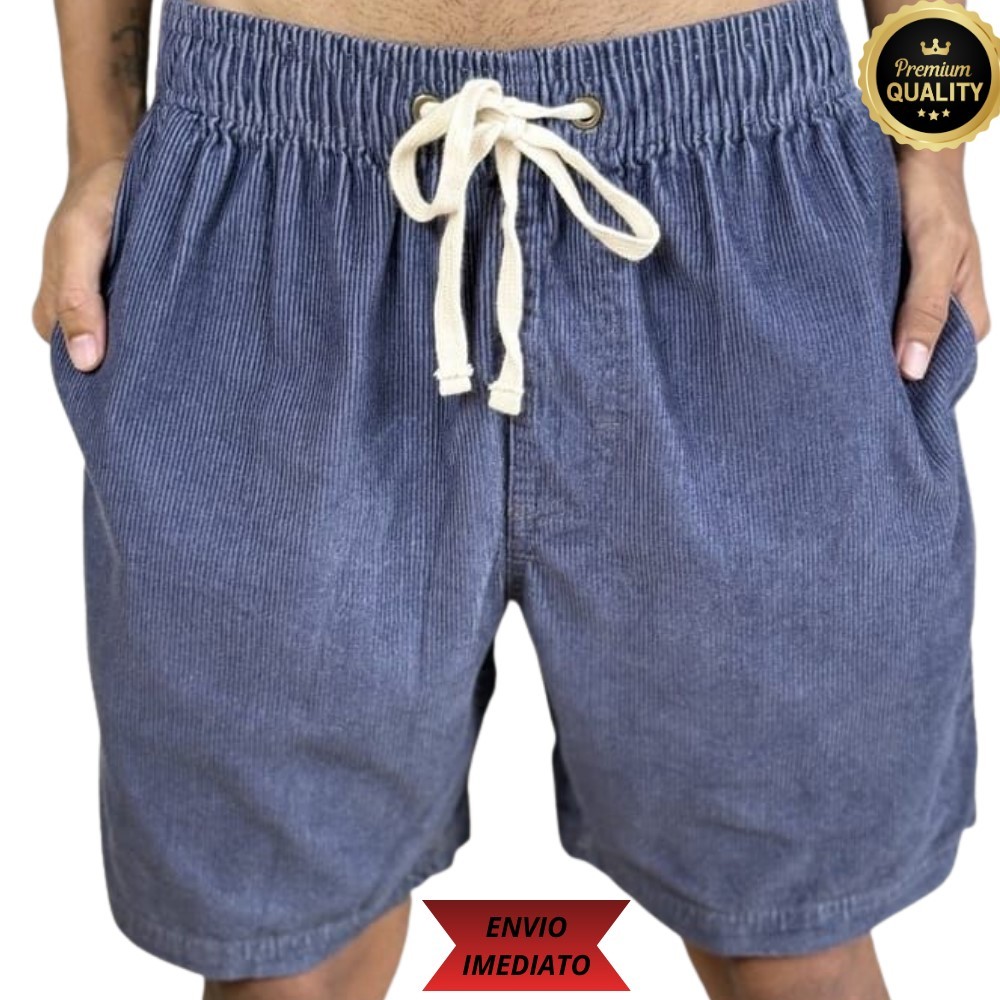 Bermuda/short masculina veludo cotelê casual/elástico na cintura e 2 bolsos frontais e bolso embutido