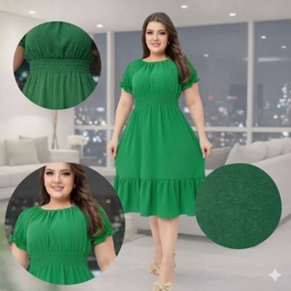 Vestido Midi Feminino Com Manga Curta Elegantes em Duna Liso. em Oferta na Shopee