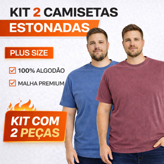 Kit 2 Camisetas Plus Size Masculina Estonada G2 ao G4 em Oferta na Shopee