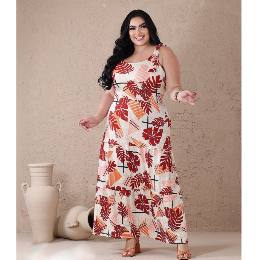 Vestido Feminino Longo Plus Size tamanhoGrande Malha