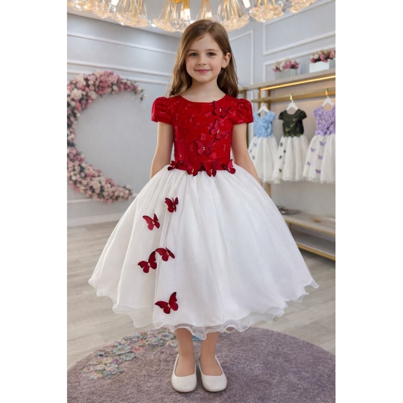 Vestido Infantil C/ Bordado Borboletas Dama Festas Luxo Vestido infantil Para Festas