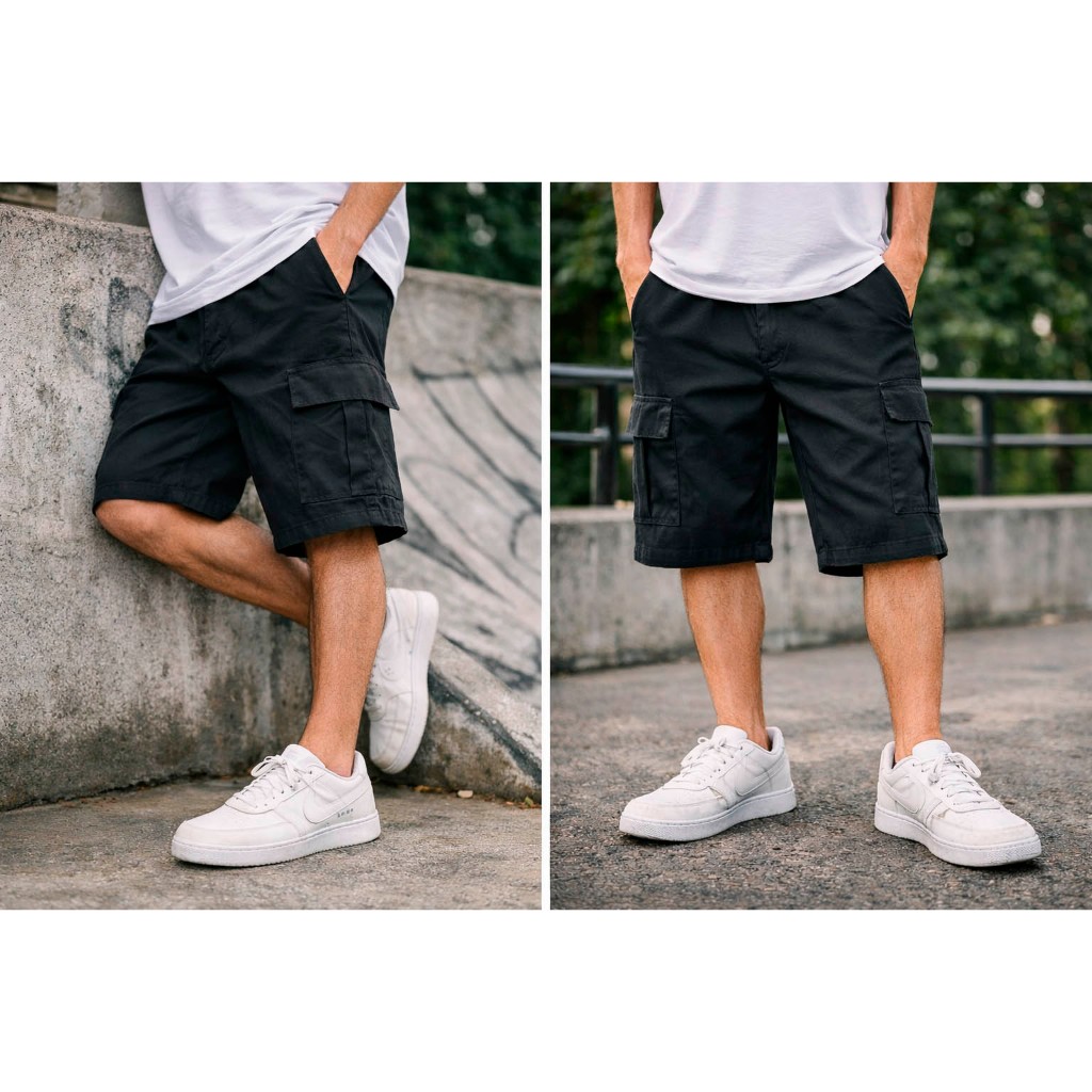 Bermuda Cargo Masculina Sarja Preta Cinza Bege Verde 6 Bolsos Casual Streetwear