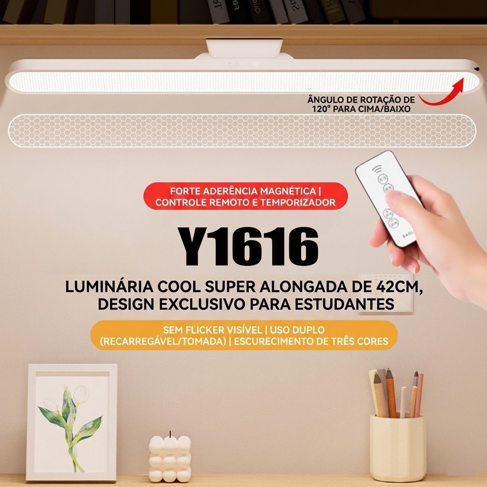 Luz LED Magnética Recarregável USB-C Abajur para Quarto e Estudo Proteção Ocular Com controle remoto