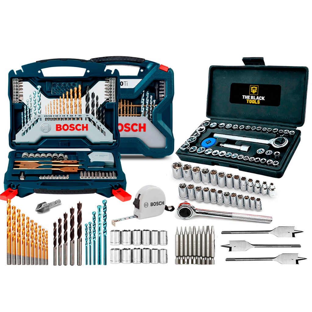 Kit De Pontas E Brocas 70 Pçs Bosch X-Line Com Jogo De Ferramentas 40 Pçs Catraca Reversa