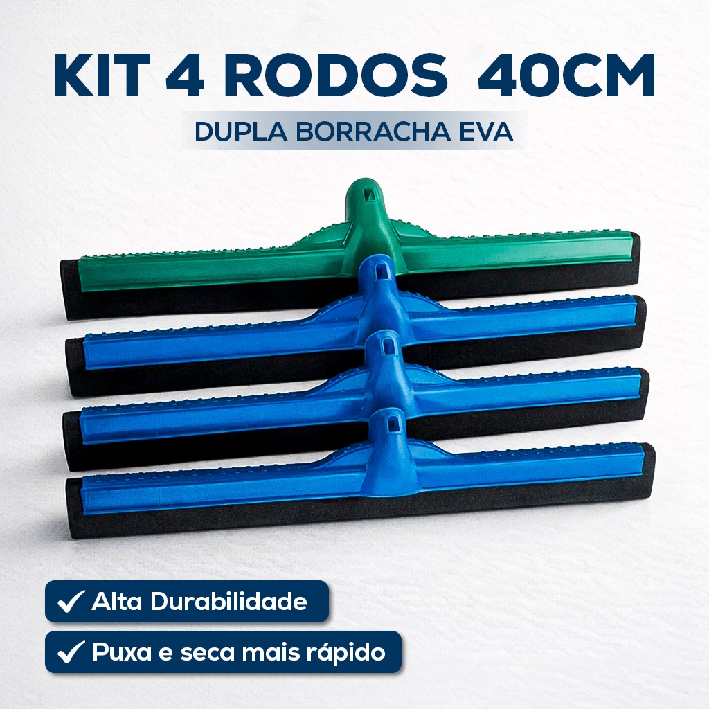 4 Rodo Plastico Médio 40cm Puxa E Seca Plástico Borracha Dupla Eva