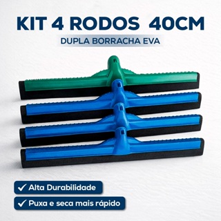 4 Rodo Plastico Médio 40cm Puxa E Seca Plástico Borracha Dupla Eva em Oferta na Shopee
