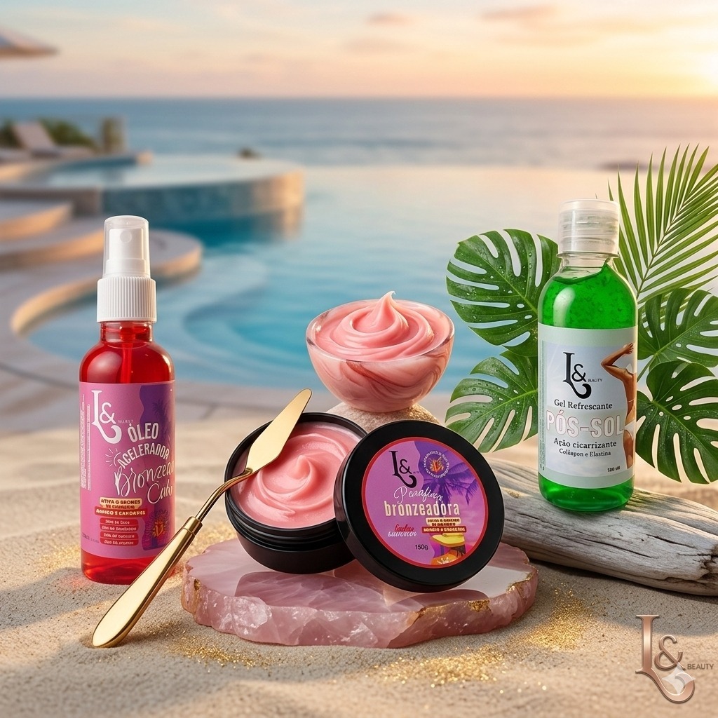 Kit Bronzeador 150ml + Parafina Aceleradora L&Beauty Marquinha De Fita Biquíni + Pós sol Cicatrizante