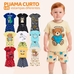 Kit Sortido 2, 4 ou 6 Peças Pijama Curto Bebê Menino (3 Camisas + 3 Bermudas) Kit Pijamas menino Bebê Roupa Infantil